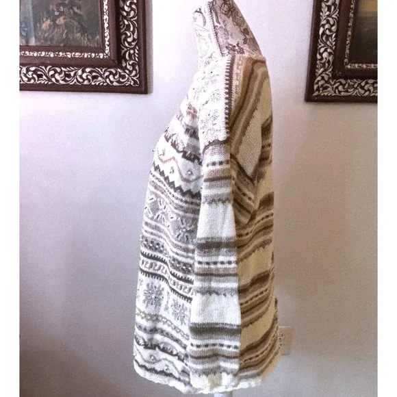 Vintage cottagecore LONG knit Women's Sweater 14 16 Beige Embellished grandmacor - Picture 11 of 14